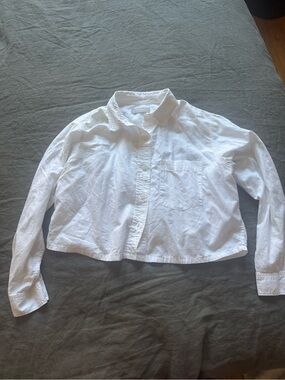 Cropped White Everlane Button-Up Collared Shirt